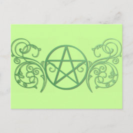 Postal Pentáculo verde con florecimiento