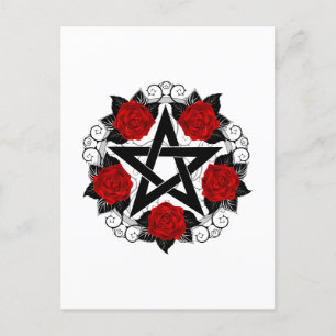 Postal Pentagram con rosas rojas