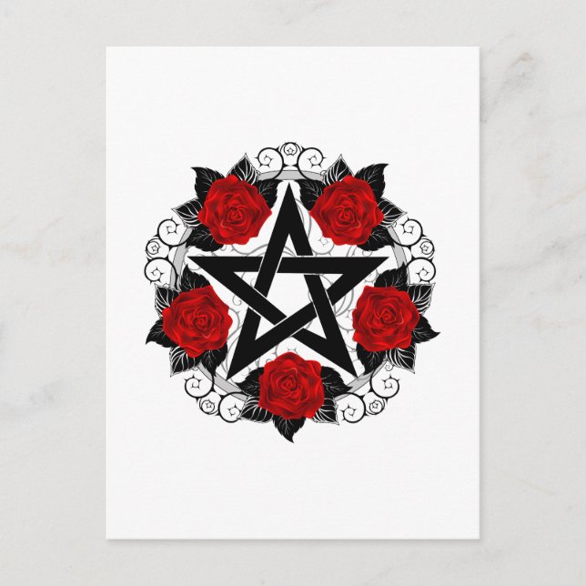 Postal Pentagram con rosas rojas (Anverso)