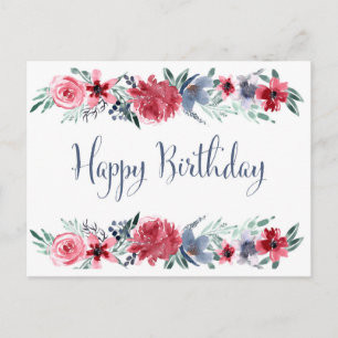 Postal Peonía acuarela Feliz Cumpleaños