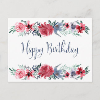 Postal Peonía acuarela Feliz Cumpleaños