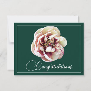 Postal Peonía Blanca Carmesí Fondo Verde Felicidades
