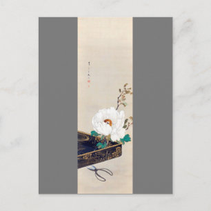 Postal Peonía blanca y tijeras, Watanabe Seitei