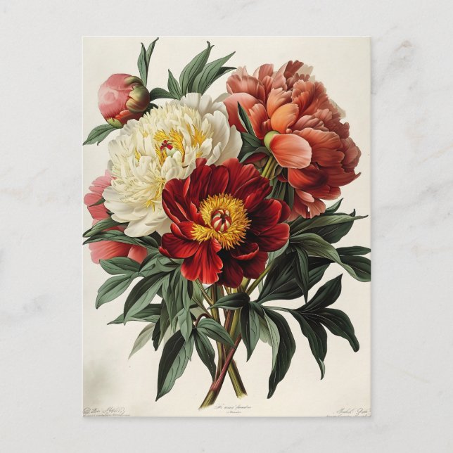 Postal Peonía de la Vintage: Elegancia floral eterna (Anverso)