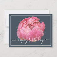 Peonía Rosa Con Gotitas De Rocío Fondo Gris Cumple