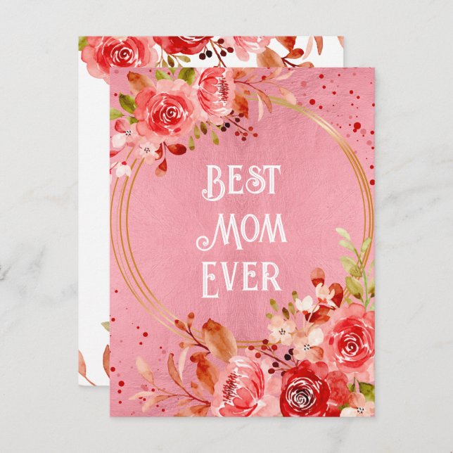 Postal Peonía Rosa Marco Floral Mejor Mamá del Mundo Siem (Anverso / Reverso)