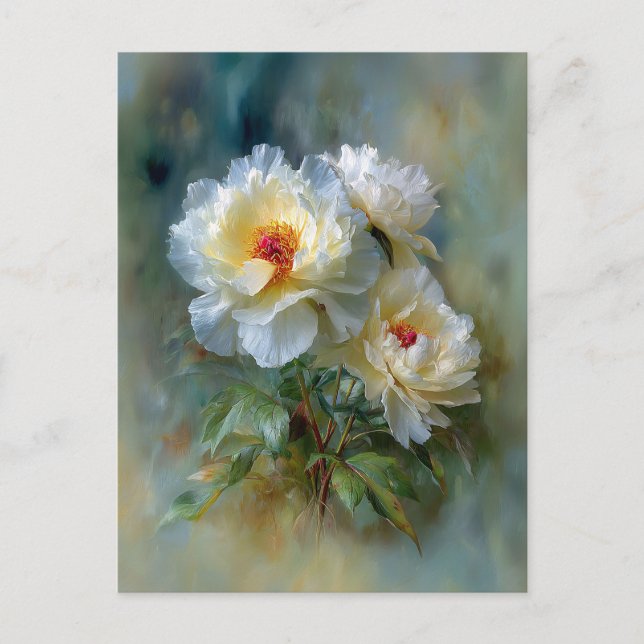 Postal Peonías Blancas Etéreas en Flor (Anverso)