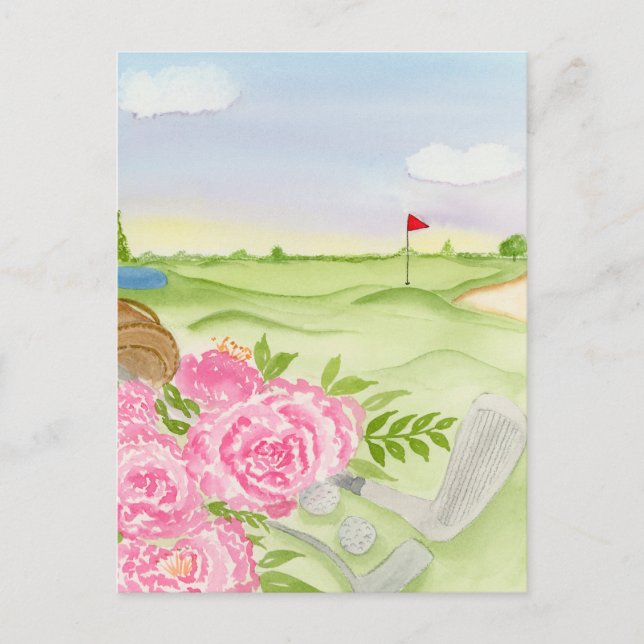 Postal Peonías en campo de golf (Anverso)