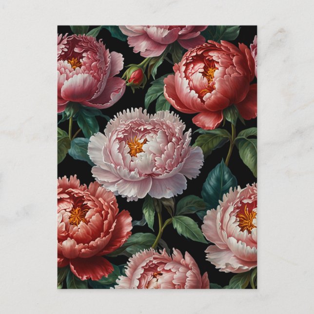 Postal Peonías rosadas (Anverso)