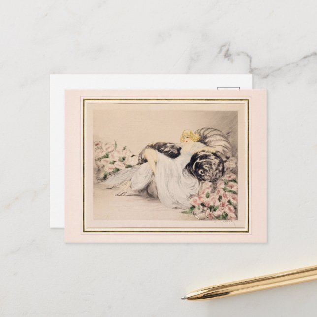 Postal Peonies, 1935 por Louis Icart (Anverso/Reverso In Situ)