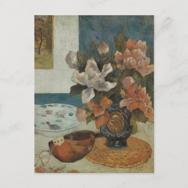 Postal Peonies chinos y Mandolin por Paul Gauguin (Anverso)