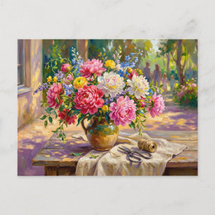 Postal Peonies Ranunculus Delphinium Naturaleza Muerta