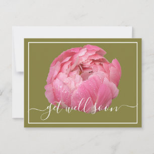 Postal Peony Rosa Con Dew Drogas Sólidas Sólidas Verdes