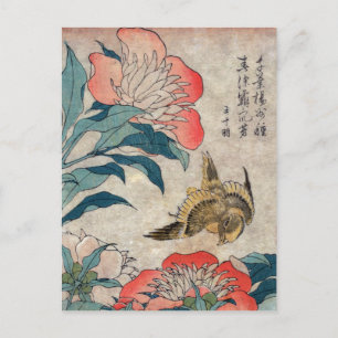 Postal Peony y Canary, Hokusai