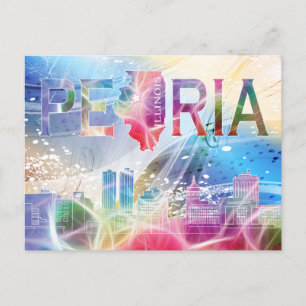 Postal Peoria, Illinois - Diseño Colorido