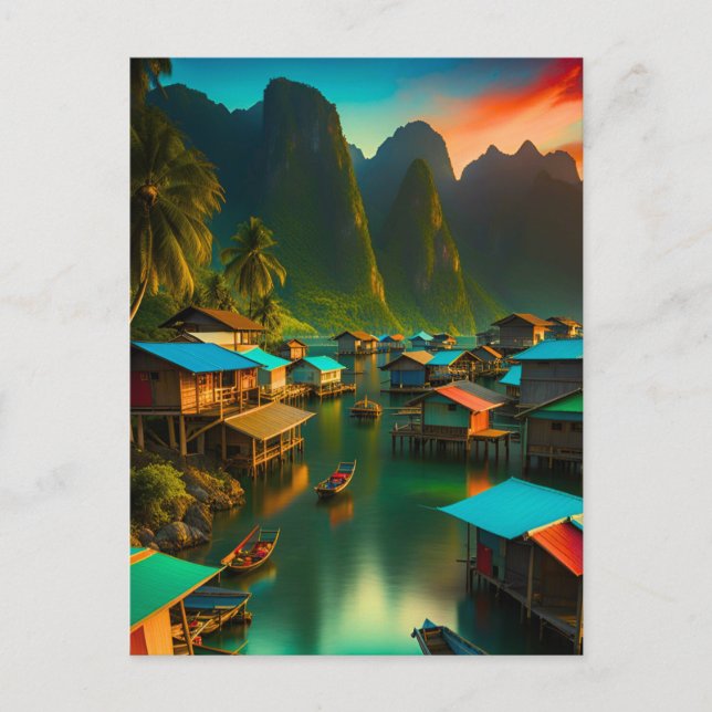 Postal Pequeña aldea indonesia de pesca (Anverso)