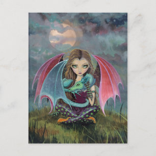 Postal Pequeña arte de fantasía de hada gótica y dragón