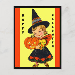 Postal Pequeña Bruja, bella Halloween