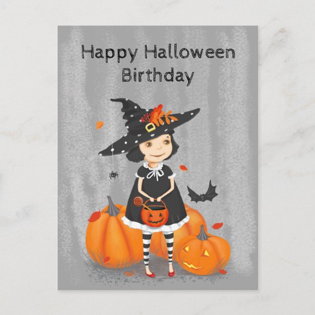 Postal Pequeña Bruja de Halloween (Anverso)
