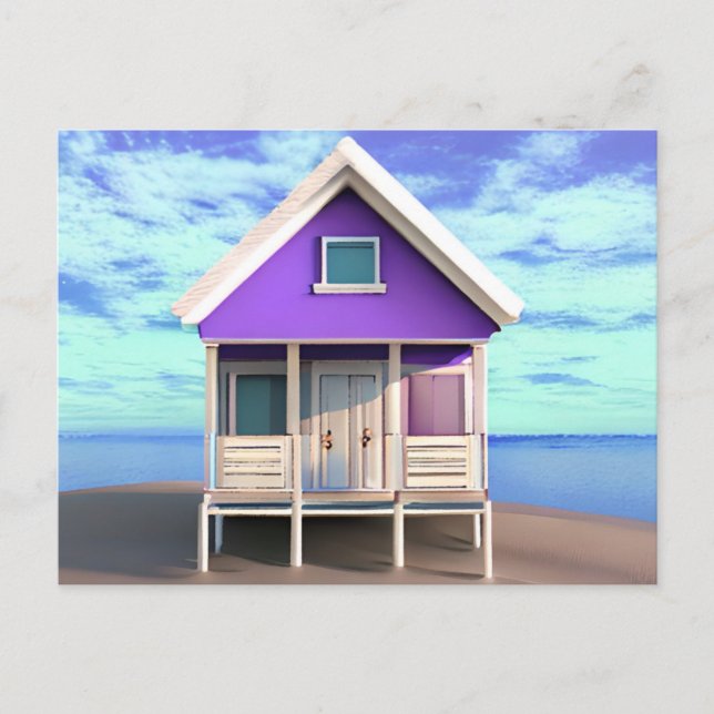 Postal Pequeña cabaña de playa en la arena (Anverso)