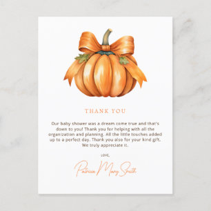 Postal Pequeña Calabaza Cae Baby Shower Gracias
