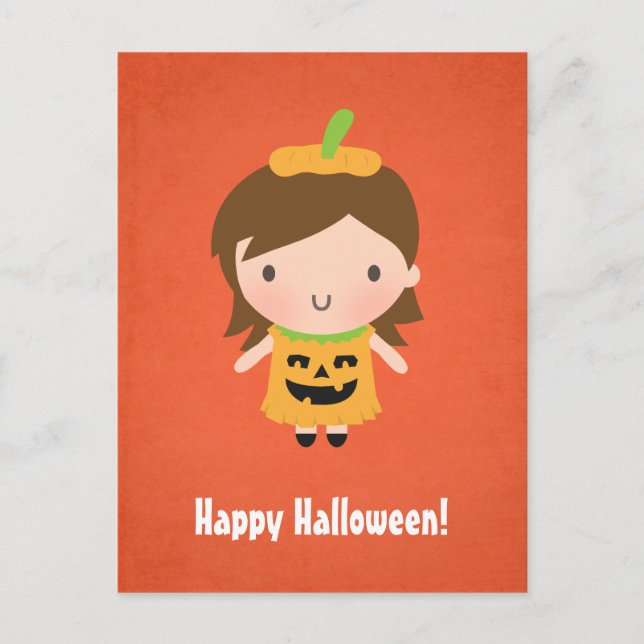 Postal Pequeña calabaza Chica niños Halloween (Anverso)