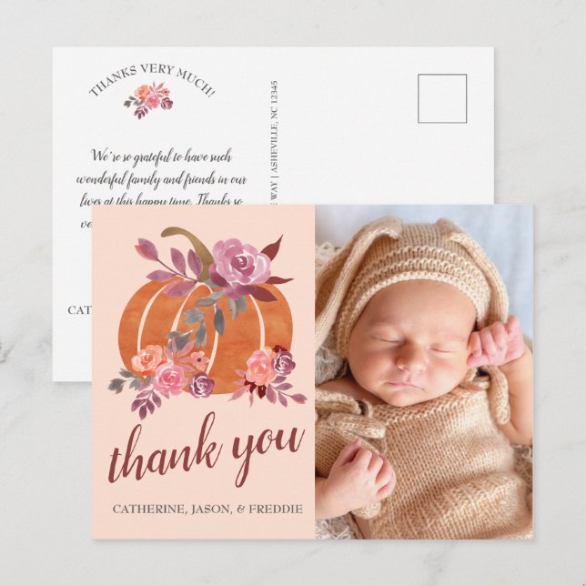Postal Pequeña Calabaza Rústica de otoño Baby Shower Grac (Anverso / Reverso)