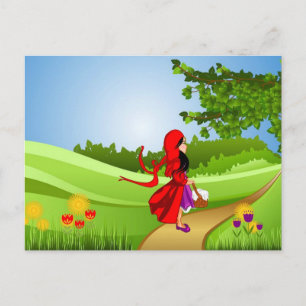 Postal Pequeña capucha roja caminando