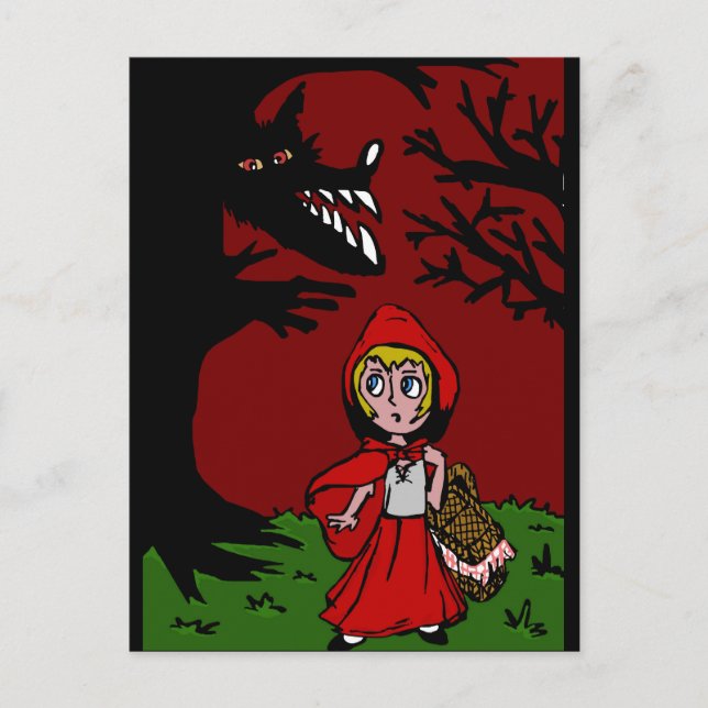 Postal Pequeña capucha roja en el bosque (Anverso)