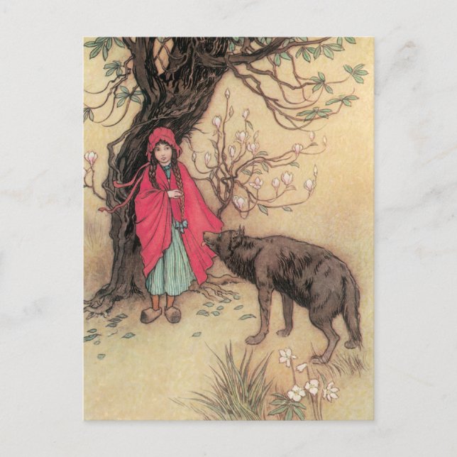 Postal Pequeña capucha roja vintage de Warwick Goble (Anverso)