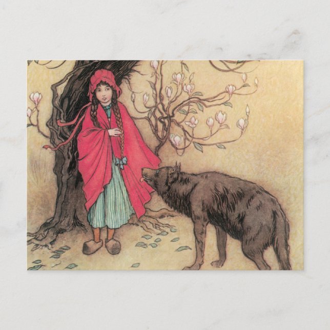 Postal Pequeña capucha roja vintage de Warwick Goble (Anverso)