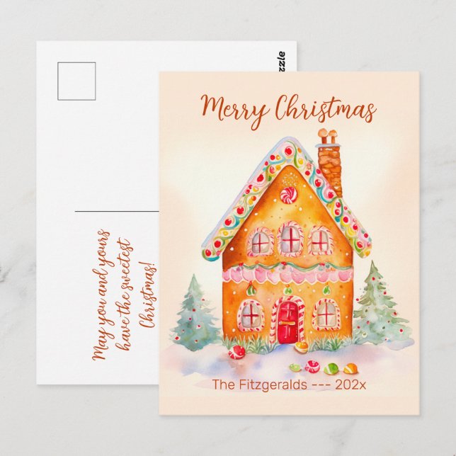 Postal Pequeña Casa de Gingerbread Vintage Navidad (Anverso / Reverso)