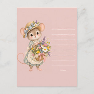 Postal Pequeña cesta de flores silvestres de ratón