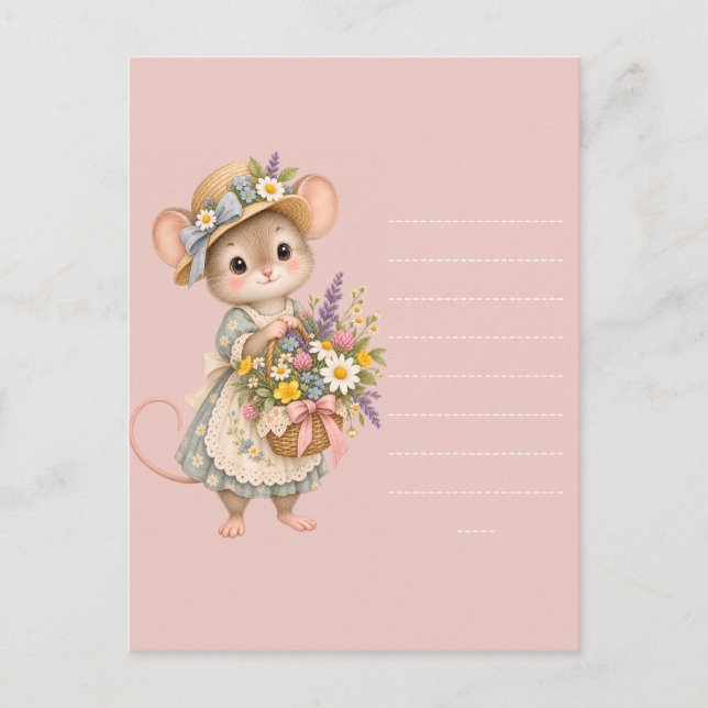 Postal Pequeña cesta de flores silvestres de ratón (Anverso)
