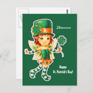 Postal Pequeña Chica irlandesa de hadas St. Patrick's Day