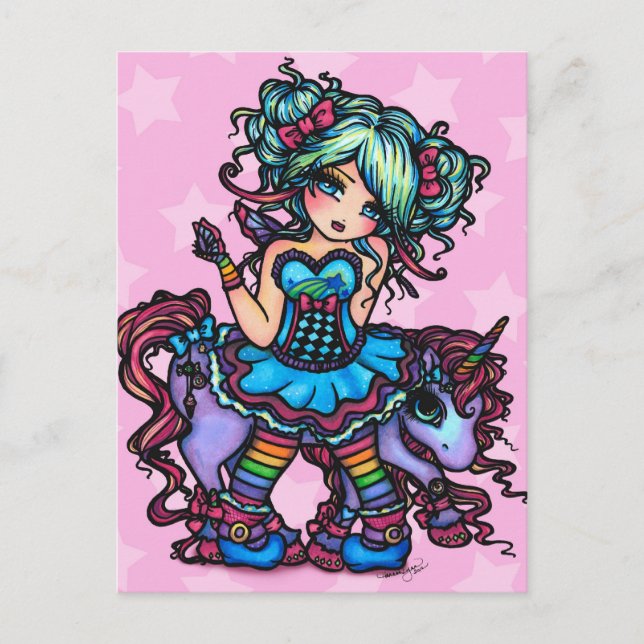 Postal Pequeña Miss Deelish Fairy Unicorn Princesa Fantas (Anverso)