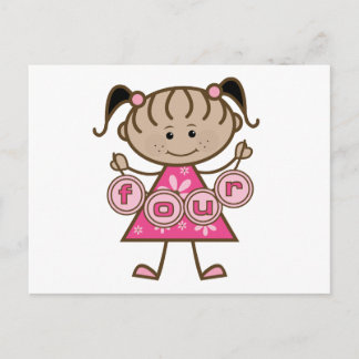 Postal Pequeña Niña 4 camisetas de cumpleaños y regalos