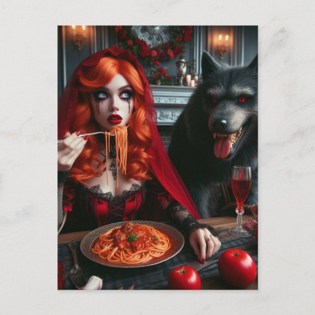 Postal Pequeña Oscura Fantasía Roja  (Anverso)