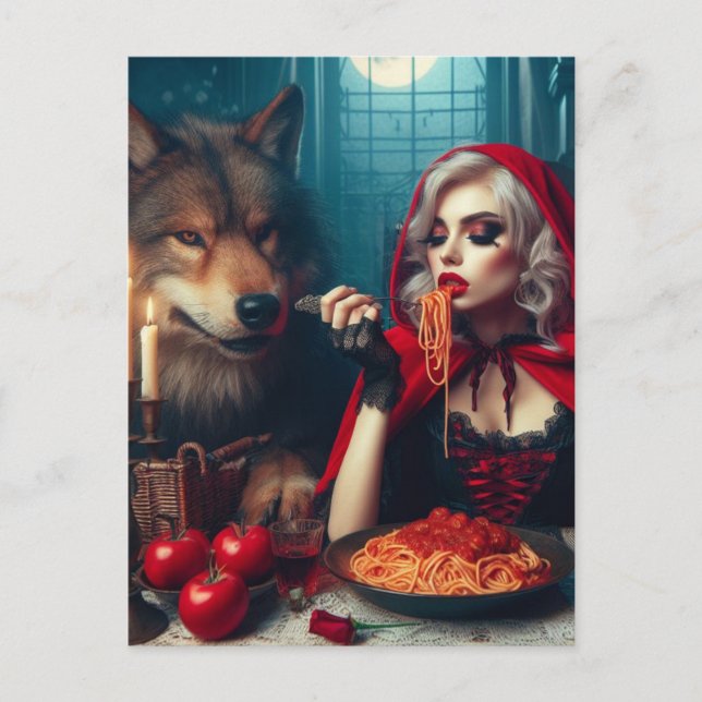 Postal Pequeña rubia roja pelo oscuro fantasía (Anverso)