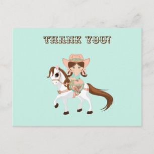 Postal Pequeña vaquera a caballo Chicas del oeste Gracias