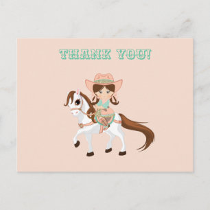 Postal Pequeña Vaquera a Caballo Chicas Western Gracias