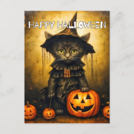 Postal Pequeña y gata gitana | Feliz Halloween