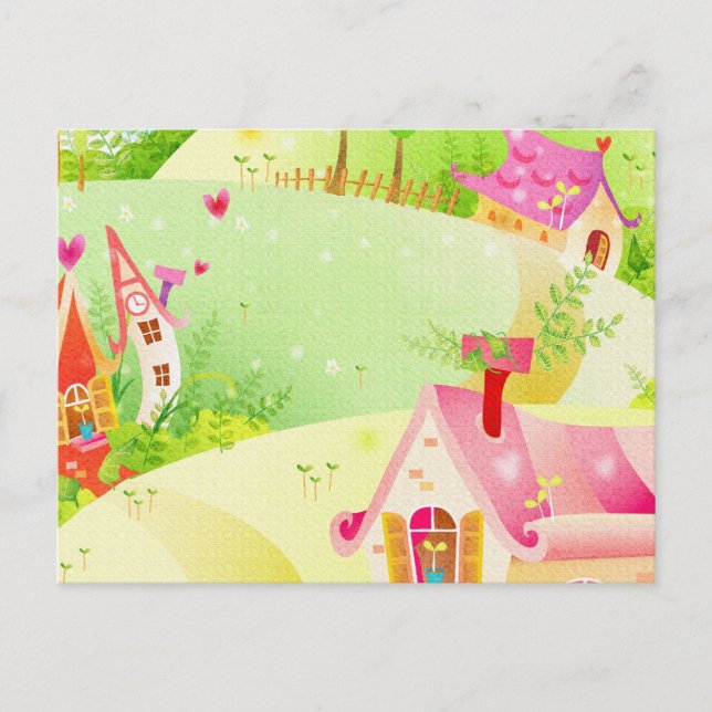 Postal pequeñas casas rosas (Anverso)