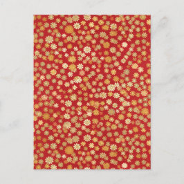 Postal Pequeñas flores en el fondo rojo Chiyogami