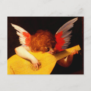 Postal PEQUEÑO ANGEL JUGANDO música LUTE HACIENDO Cherub