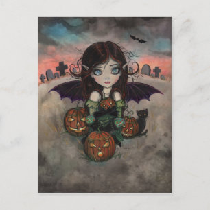 Postal Pequeño arte de hada gótica de Halloween vampiro