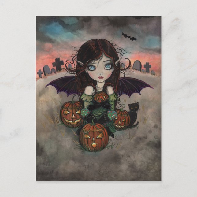 Postal Pequeño arte gótico de vampiros de Halloween (Anverso)