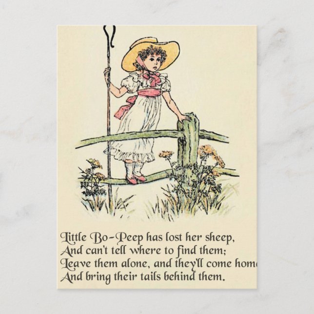 Postal Pequeño Bo-Peep: La enfermera Kate Greenaway clási (Anverso)