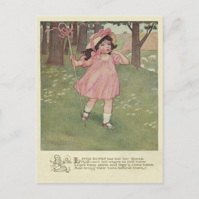 Postal Pequeño Bo Peep vintage (Anverso)