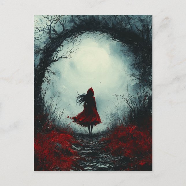 Postal Pequeño bosque rojo oscuro de fantasías (Anverso)